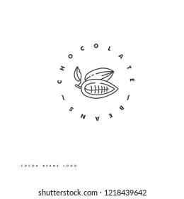 Vector illustration of cocoa beans. Linear style icon. Chocolate cocoa beans logo