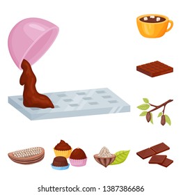 Vector illustration of cocoa and beans sign. Set of cocoa and sweetness stock symbol for web.