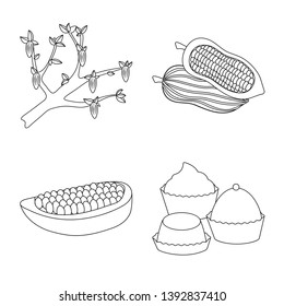 Vector illustration of cocoa and beans sign. Set of cocoa and sweetness stock symbol for web.
