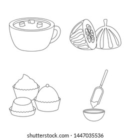 Vector illustration of cocoa and beans sign. Collection of cocoa and sweetness vector icon for stock.