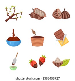 Vector illustration of cocoa and beans symbol. Collection of cocoa and sweetness stock symbol for web.