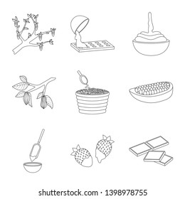 Vector illustration of cocoa and beans symbol. Set of cocoa and sweetness stock vector illustration.