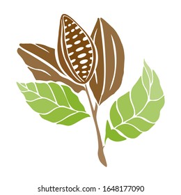 Vector illustration with cocoa beans. Template for packaging, menus, restaurants, cafes, prints and other uses.