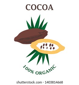 Vector illustration of cocoa  or the chocolate tree. Based from subequatorial regions of South America. Modern simple design. Art can be used for logo, packing, menu design. 