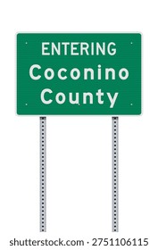 Vector illustration of the Coconino county (Arizona) entering green road sign on metallic posts