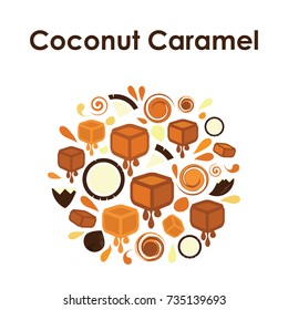 vector illustration for coconut and caramel mixed circle for round badge or emblem