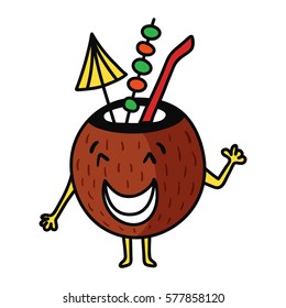 vector illustration of a coconut cocktail character on isolated background