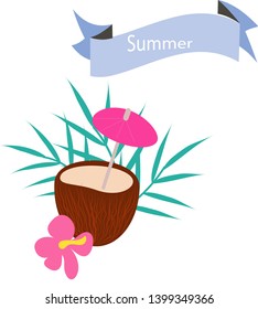 vector illustration coconut and cocktail with umbrella