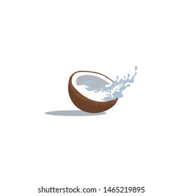 Vector illustration of coconut logo with spilled coconut water