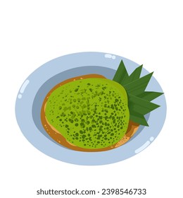 Vector illustration of coconut milk soup pancakes "serabi". Traditional Indonesian food 