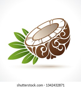 Vector illustration coconut - symbol, icon, package design element, abstract ornamental pattern on white background