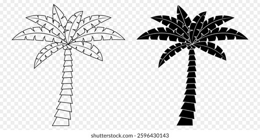 Vector illustration of Coconut Tree in black outline and fill on transparent background