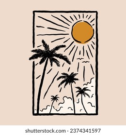 ilustración vectorial de un árbol de coco con una atmósfera brillante y aire fresco con un estilo de diseño único