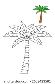 Vector illustration of coconut tree for kids coloring page