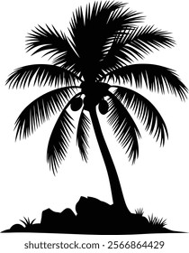 A vector illustration of a coconut tree silhouette with a white background