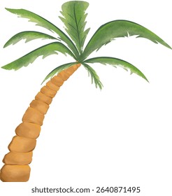 Vector illustration of coconut trees in different growth stages and poses – straight, curved, climbing frame, with or without fruit. Perfect for tropical themes, summer designs, or nature education