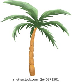 Vector illustration of coconut trees in different growth stages and poses – straight, curved, climbing frame, with or without fruit. Perfect for tropical themes, summer designs, or nature education
