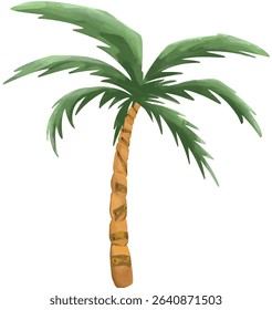 Vector illustration of coconut trees in different growth stages and poses – straight, curved, climbing frame, with or without fruit. Perfect for tropical themes, summer designs, or nature education