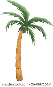 Vector illustration of coconut trees in different growth stages and poses – straight, curved, climbing frame, with or without fruit. Perfect for tropical themes, summer designs, or nature education