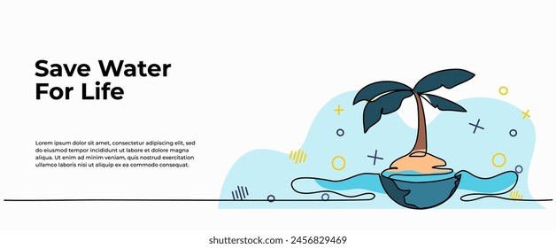 Ilustración vectorial de cocoteros en la playa. Moderno piso en estilo de línea continua.