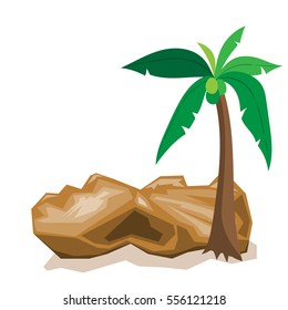 Vector illustration of coconut trees and rocks cartoon EPS10 File.