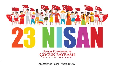 vector illustration of the cocuk baryrami 23 nisan , translation: Turkish April 23 National Sovereignty and Children's Day, graphic design to the Turkish holiday. children of different vector