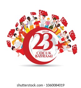 vector illustration of the cocuk baryrami 23 nisan , translation: Turkish April 23 National Sovereignty and Children's Day, graphic design to the Turkish holiday. children of different vector