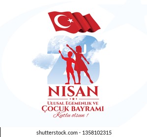 vector illustration of cocuk baryrami 23 nisan , translation: Turkish April 23 National Sovereignty and Children's Day, graphic design to the Turkish holiday, kids icon, children logo. 