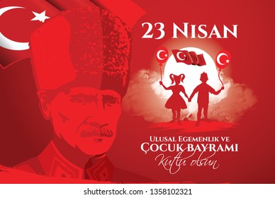 vector illustration of cocuk baryrami 23 nisan , translation: Turkish April 23 National Sovereignty and Children's Day, graphic design to the Turkish holiday, kids icon, children logo. 