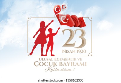 vector illustration of cocuk baryrami 23 nisan , translation: Turkish April 23 National Sovereignty and Children's Day, graphic design to the Turkish holiday, kids icon, children logo. 