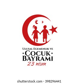 vector illustration of the cocuk baryrami 23 nisan , translation: Turkish April 23 National Sovereignty and Children's Day, graphic design to the Turkish holiday, kids icon, children logo.