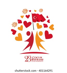 vector illustration of the cocuk baryrami 23 nisan , translation: Turkish April 23 National Sovereignty and Children's Day, graphic design to the Turkish holiday, kids icon, children logo.