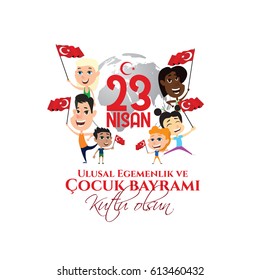 vector illustration of the cocuk baryrami 23 nisan , translation: Turkish April 23 National Sovereignty and Children's Day, graphic design to the Turkish holiday, kids icon, children logo.