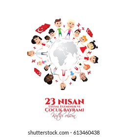vector illustration of the cocuk baryrami 23 nisan , translation: Turkish April 23 National Sovereignty and Children's Day, graphic design to the Turkish holiday, kids icon, children logo.