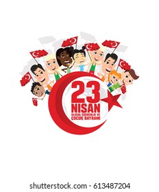 vector illustration of the cocuk baryrami 23 nisan , translation: Turkish April 23 National Sovereignty and Children's Day, graphic design to the Turkish holiday, kids icon, children logo.