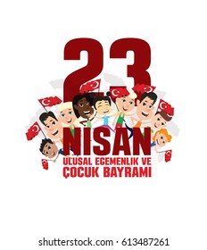 vector illustration of the cocuk baryrami 23 nisan , translation: Turkish April 23 National Sovereignty and Children's Day, graphic design to the Turkish holiday, kids icon, children logo.