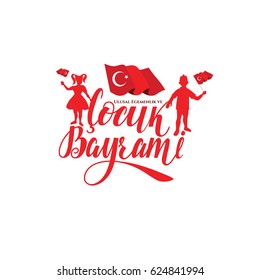 vector illustration of the cocuk baryrami 23 nisan , translation: Turkish April 23 National Sovereignty and Children's Day, graphic design to the Turkish holiday, kids icon, children logo.