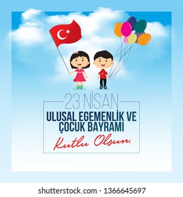 vector illustration of the cocuk bayrami 23 nisan , translation: Turkish April 23 National Sovereignty and Children's Day, graphic design to the Turkish holiday, kids icon, children logo. holiday