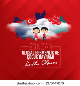 vector illustration of the cocuk bayrami 23 nisan , translation: Turkish April 23 National Sovereignty and Children's Day, graphic design to the Turkish holiday, kids icon, children logo. holiday