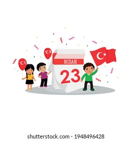 vector illustration of the cocuk bayrami 23 nisan, Translation from Turkish: April 23. Graphic design to the Turkish holiday, kids
