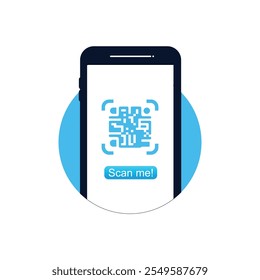 Vector illustration of Code SCAN ME template with a smartphone for application screenshot presentation. Can use for, landing page, template, ui, web, mobile app, banner flyer. Qr Verification Concept.