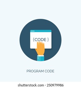 Vector illustration. Coding. Flat computing background. Programming and coding. Web development and search. Search engine optimization. Innovation and technologies. Mobile app.
