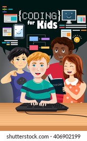 A vector illustration of coding for kids poster