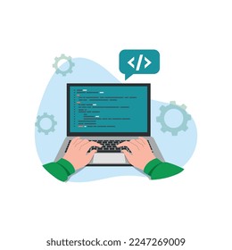 Vector illustration coding and programming software on  laptop computer screen concept vector flat design 