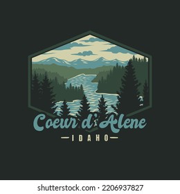 Vector illustration of Coeur d' alene, hand drawn line style with digital color