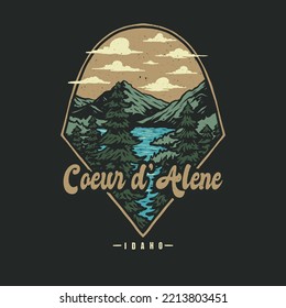 Vector illustration of Coeur d' alene, hand drawn line style with digital color	