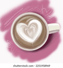 Ilustración vectorial con café y corazones abstractos para tarjetas, imprimir.