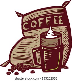 Vector illustration of coffee with bag of coffee beans