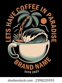 Vector illustration coffee with a beach view