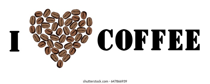 vector illustration of coffee bean heart isolated on white background.